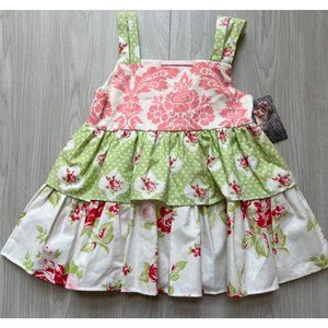 Lil Miss Muffin floral ruffle tiered dress 4T NWT green pink Made in USA